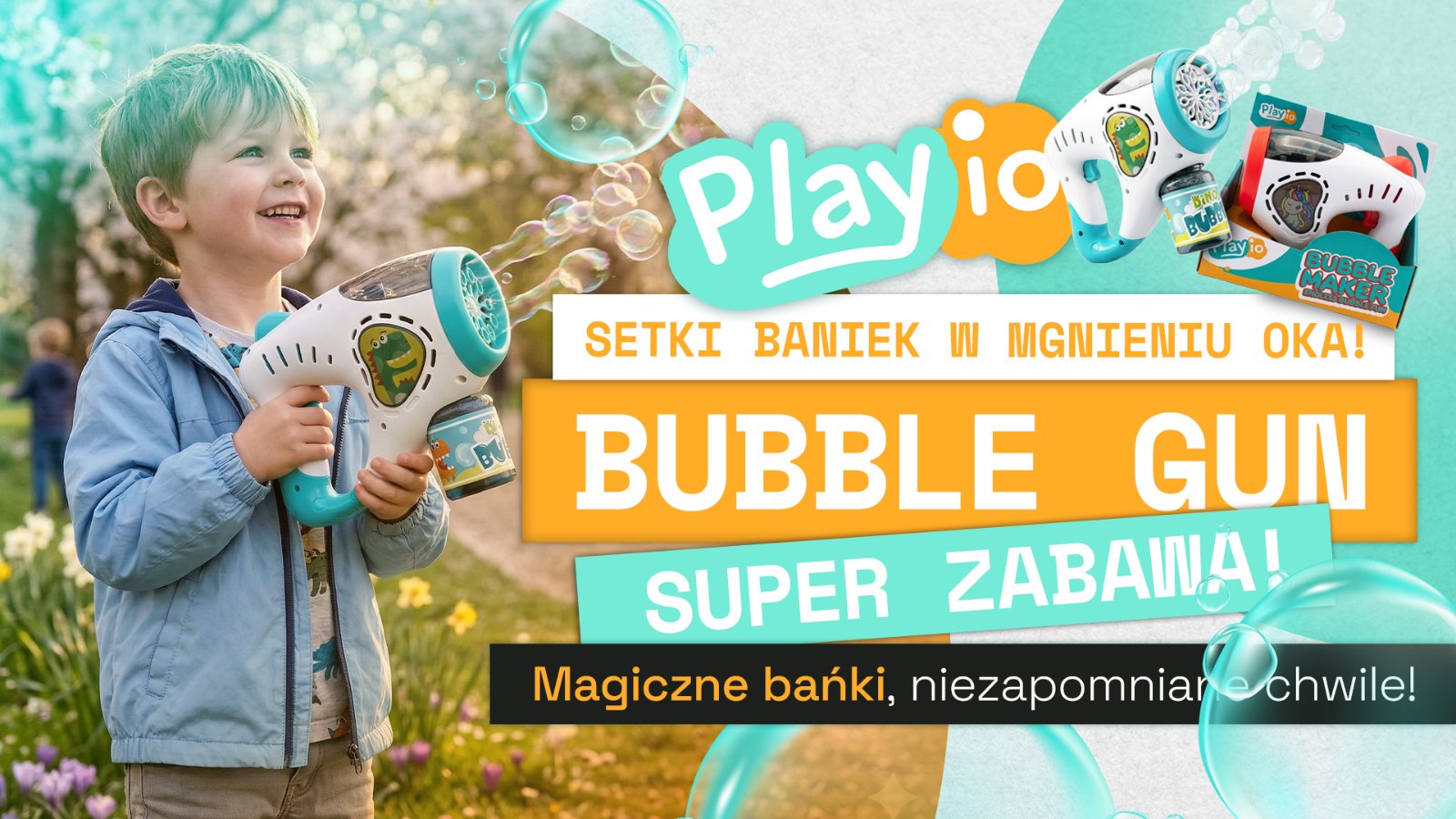 Pistolet do baniek mydlanych PLAYIO Dinozaur - automatyczny generator setek baniek
