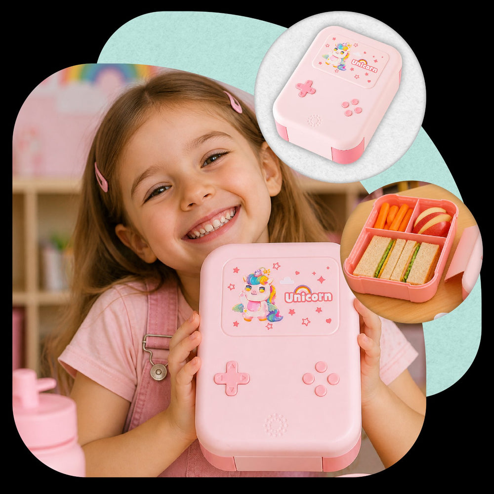 Lunchbox PLAYIO Jednorożec – śniadaniówka z 3 komorami, różowa