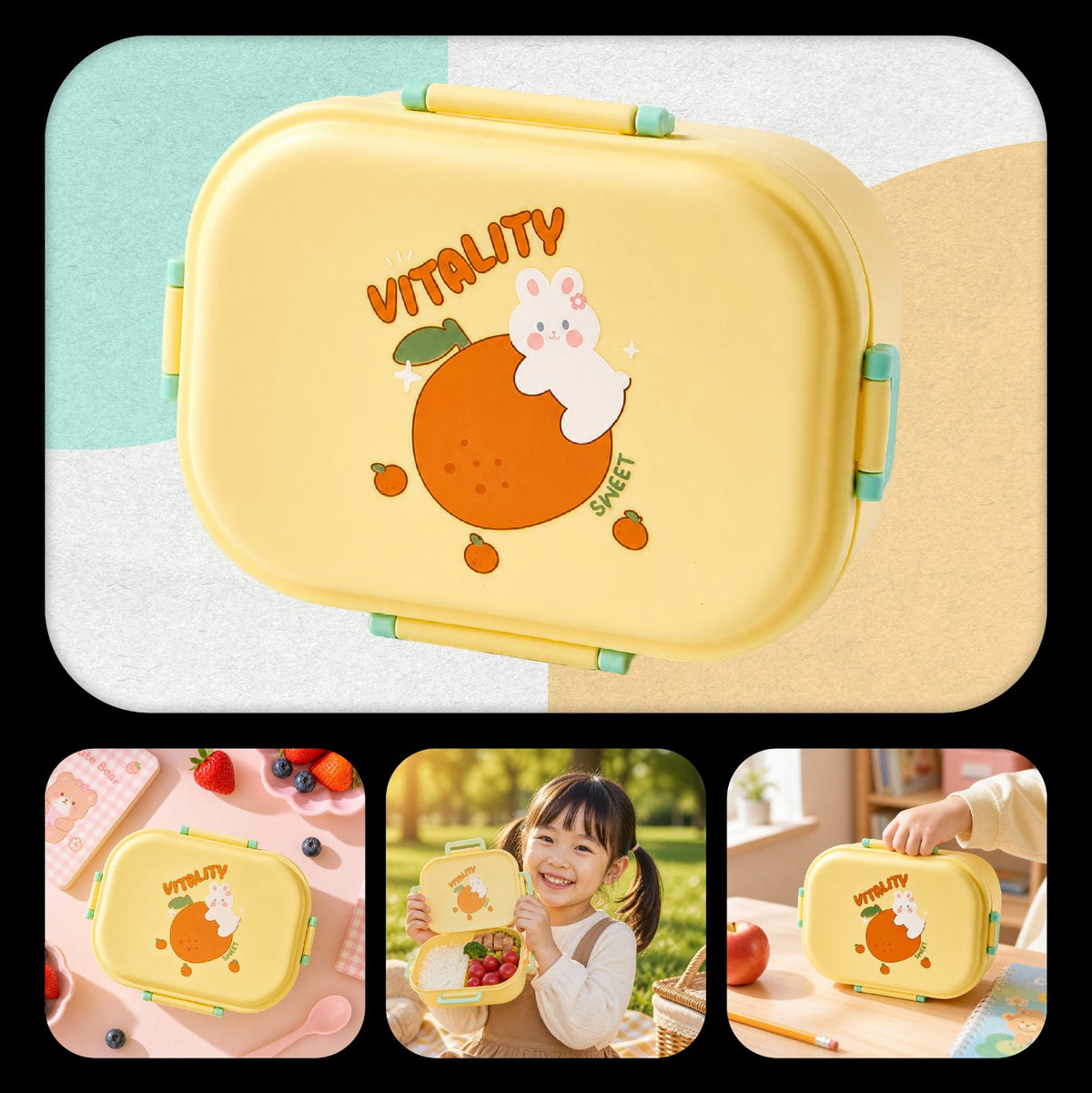 Lunchbox dla dzieci PLAYIO – żółty z króliczkiem