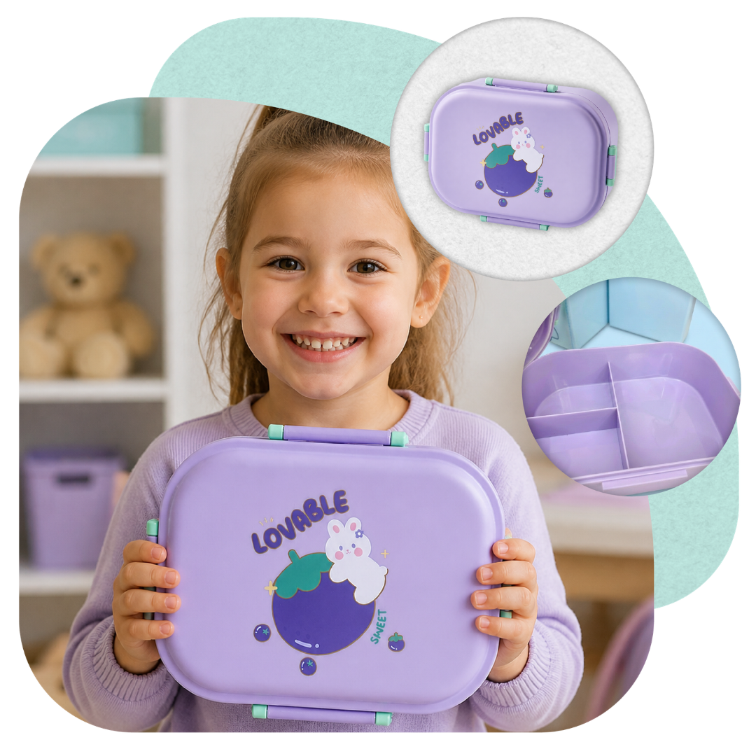 Lunchbox dla dzieci PLAYIO – Króliczek, fioletowy z przegródkami
