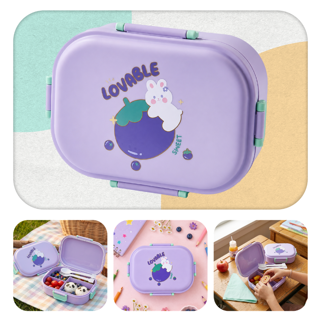 Lunchbox dla dzieci PLAYIO – Króliczek, fioletowy z przegródkami