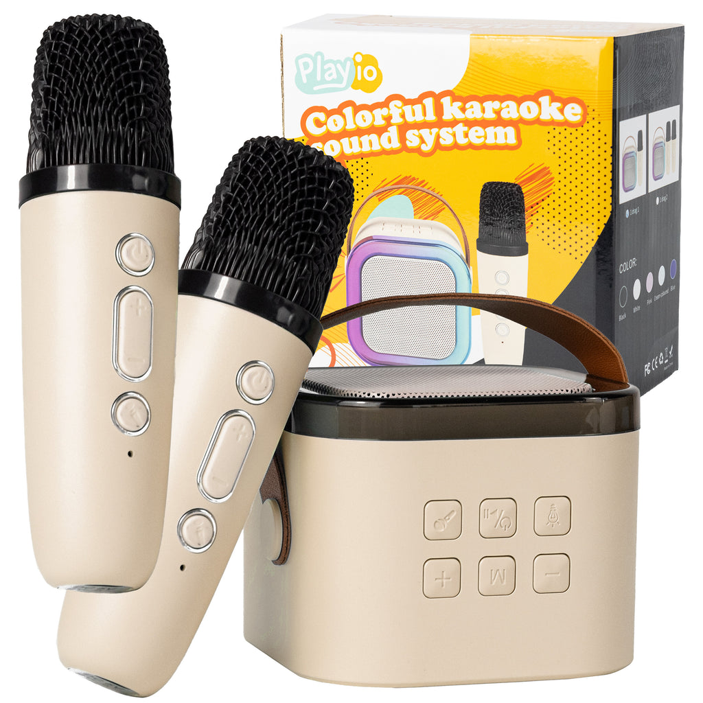 Karaoke dla Dzieci Bluetooth ze Zmianą Głosu i 2 Mikrofonami - beżowy