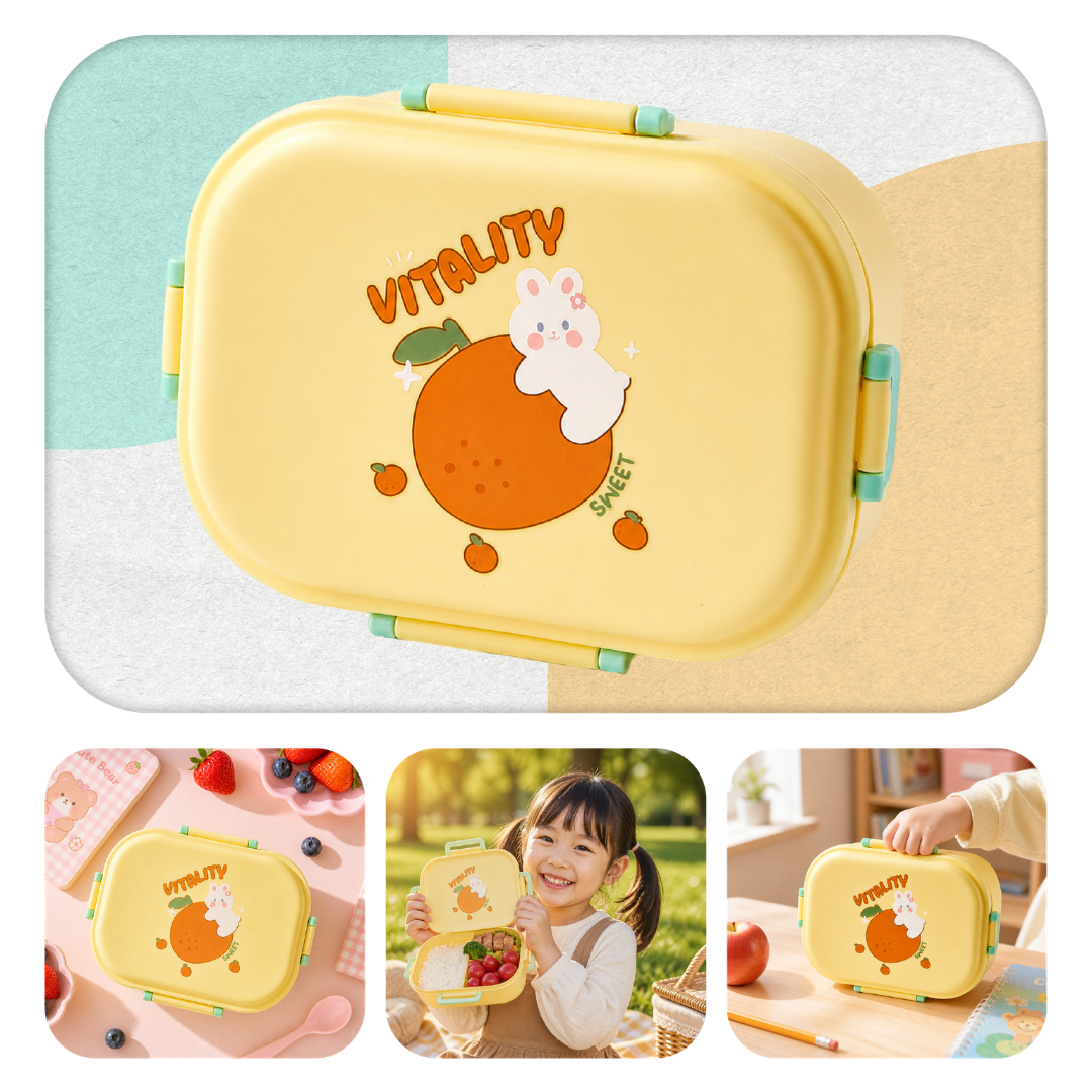 Lunchbox dla dzieci PLAYIO – żółty z króliczkiem