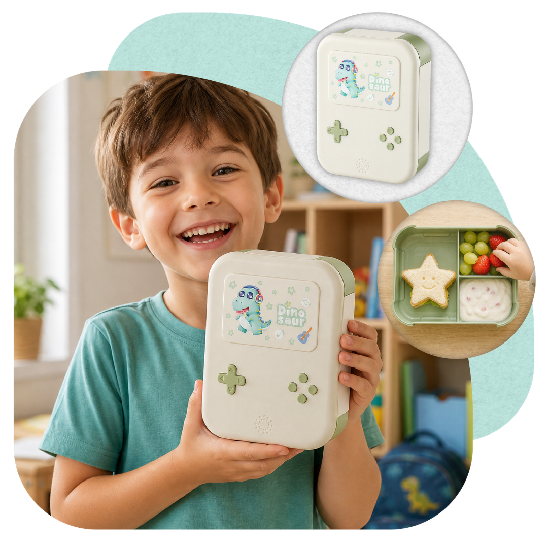 Lunchbox dla dzieci PLAYIO Dinozaur – 3 komory, zielony