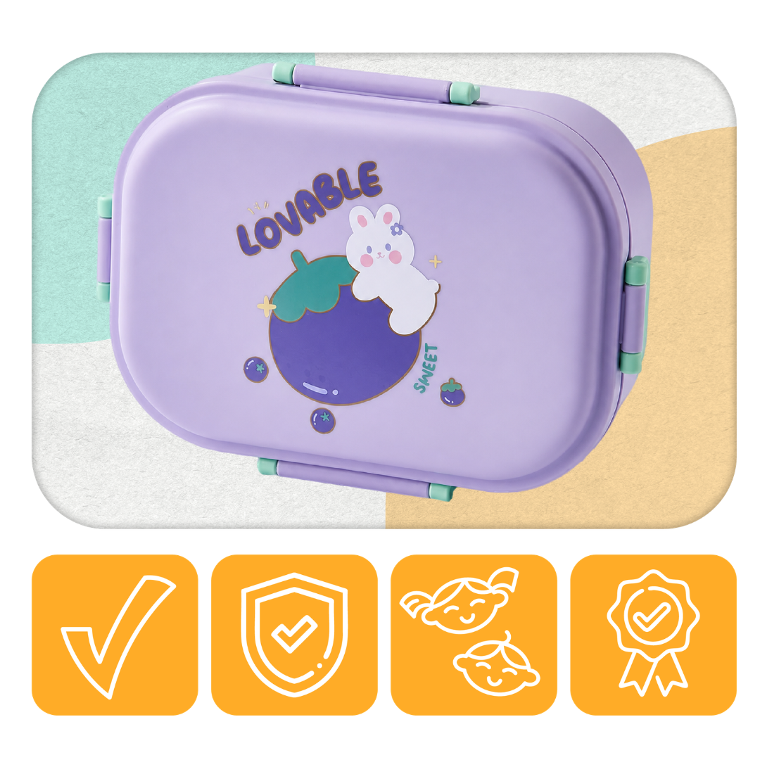 Lunchbox dla dzieci PLAYIO – Króliczek, fioletowy z przegródkami