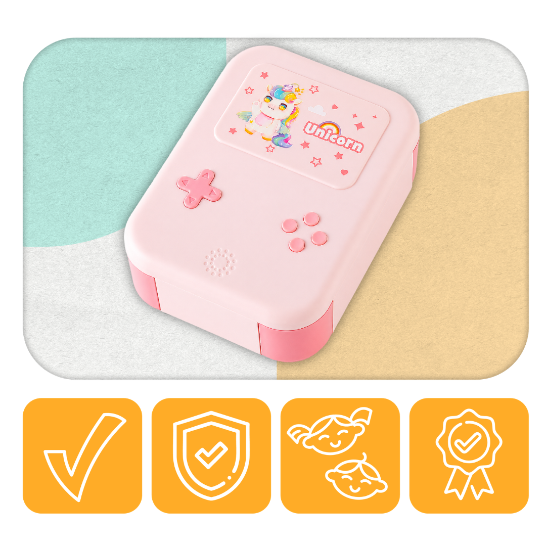 Lunchbox PLAYIO Jednorożec – śniadaniówka z 3 komorami, różowa