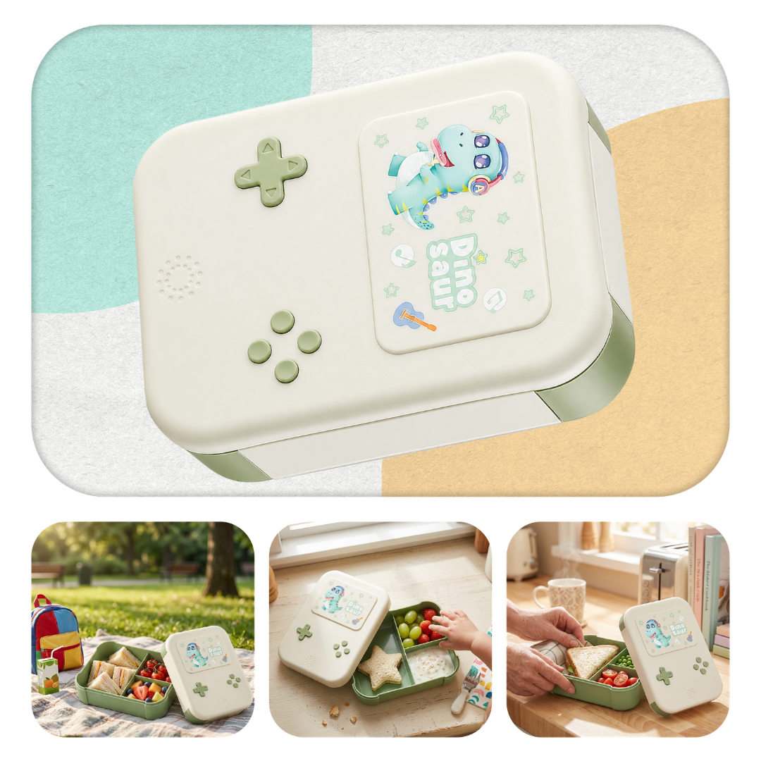 Lunchbox dla dzieci PLAYIO Dinozaur – 3 komory, zielony