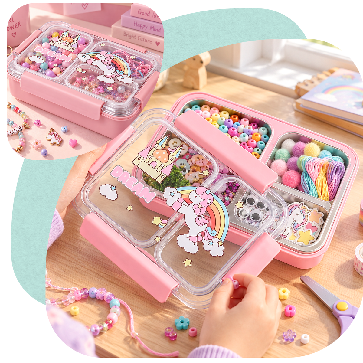 Lunchbox PLAYIO Jednorożec - śniadaniówka 3 komory ze stali nierdzewnej