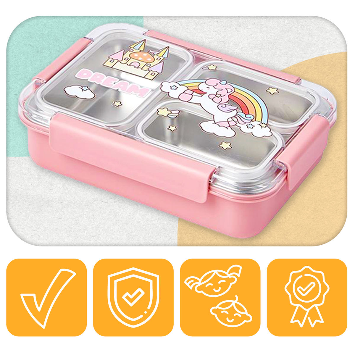 Lunchbox PLAYIO Jednorożec - śniadaniówka 3 komory ze stali nierdzewnej