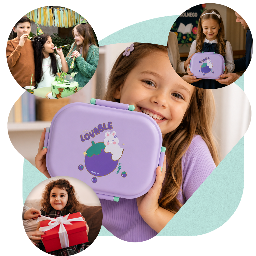 Lunchbox dla dzieci PLAYIO – Króliczek, fioletowy z przegródkami
