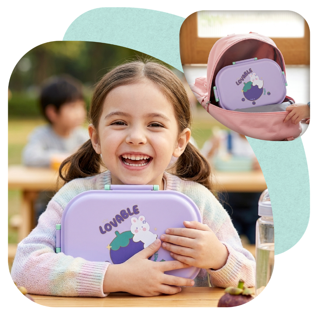 Lunchbox dla dzieci PLAYIO – Króliczek, fioletowy z przegródkami