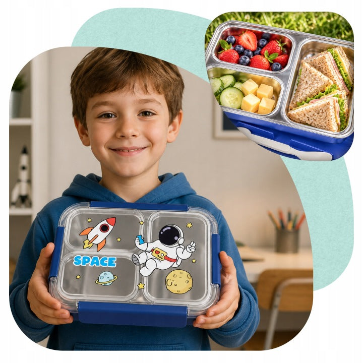Lunchbox PLAYIO Astronauta – śniadaniówka 3 komory ze stali
