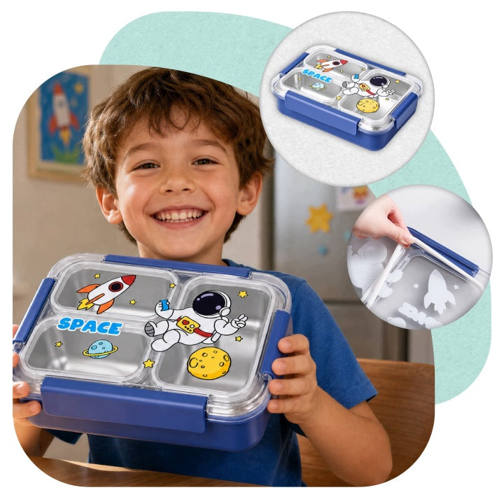 Lunchbox PLAYIO Astronauta – śniadaniówka 3 komory ze stali