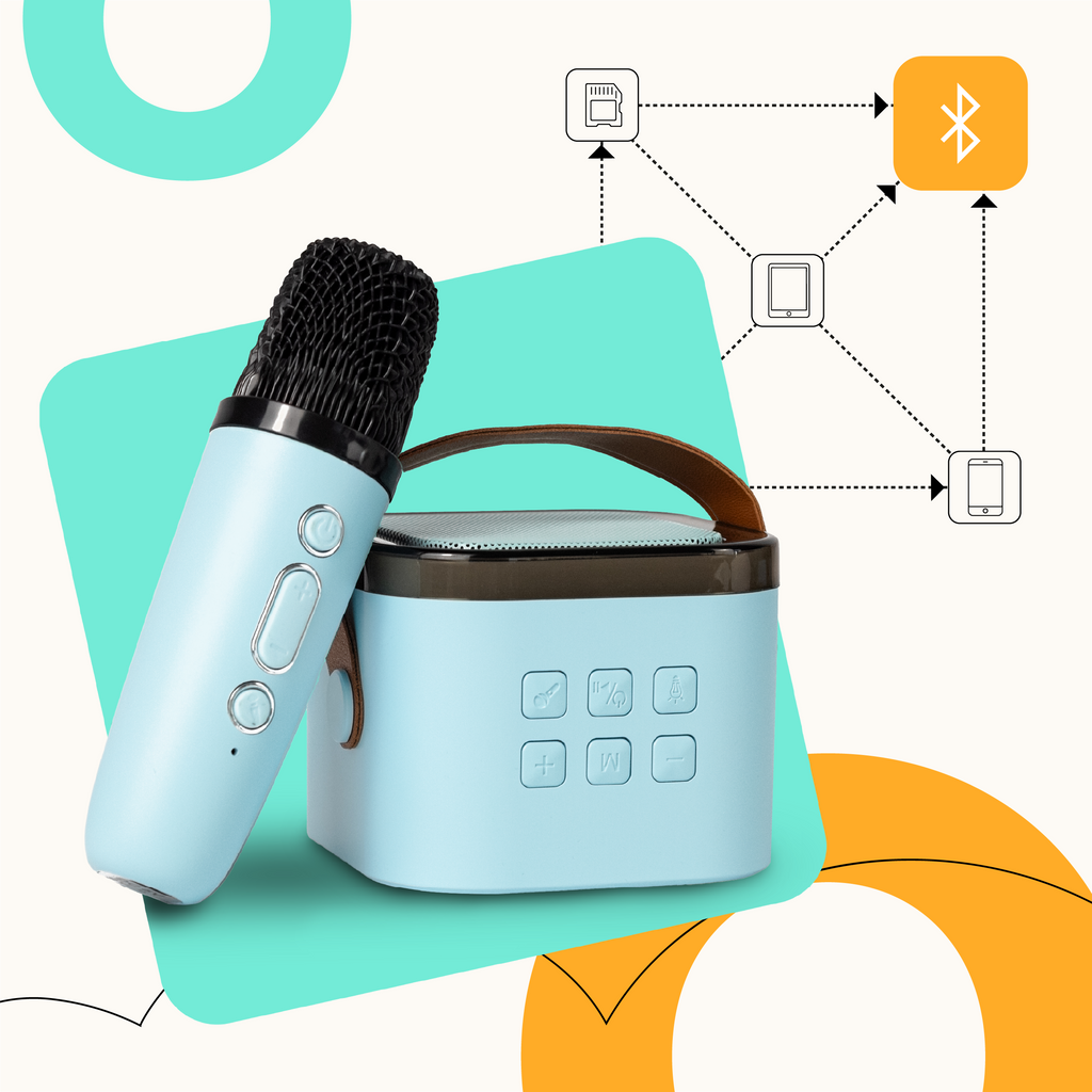 Karaoke dla Dzieci Bluetooth ze Zmianą Głosu i 2 Mikrofonami - niebieski